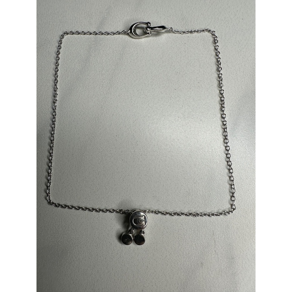 Coach Signature C Slider Bracelet Silver Tone Adjustable Bolo Chain Logo Charm